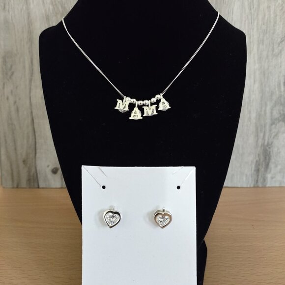 Charms Necklace and Heart Earrings Set Sterling Silver 925 - Picture 4 of 4